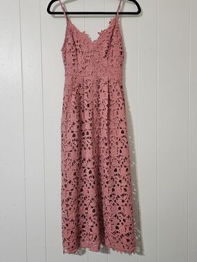 ASTR The Label Pink Lace Midi Dress Small Spaghetti Strap Fit Flare Boho